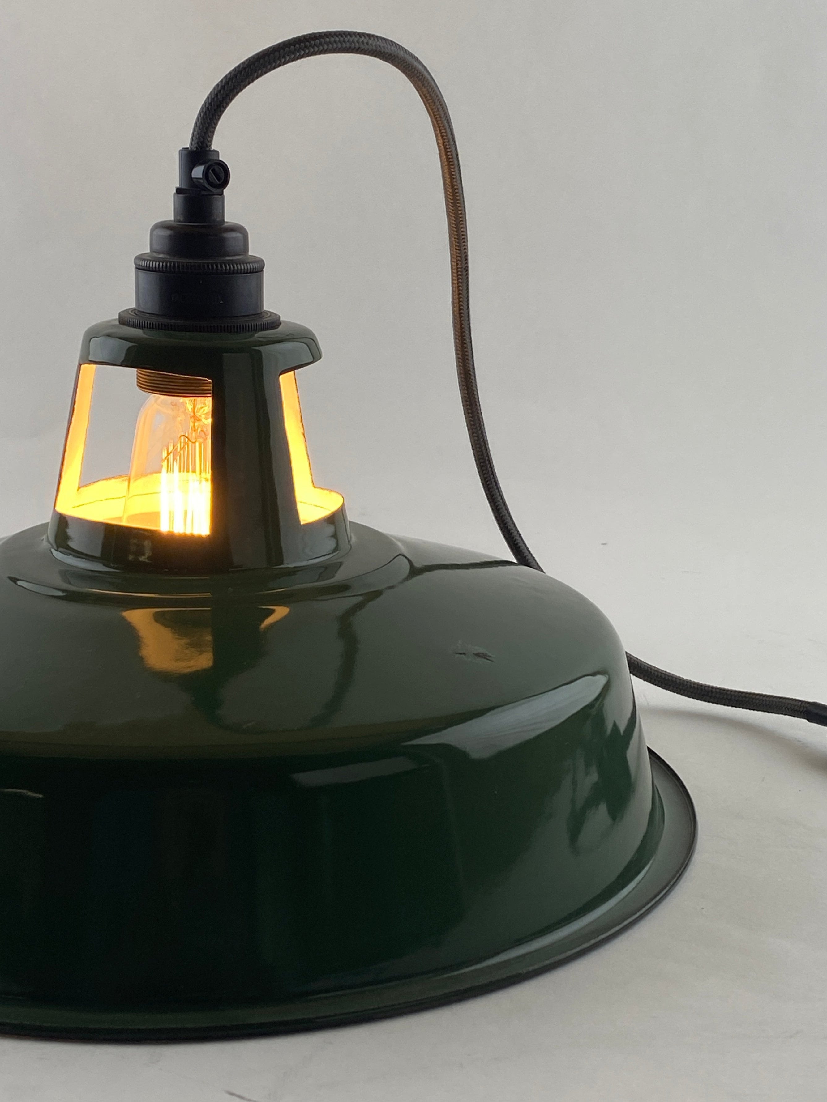 Dark Green Enamel Pendant Light | Worn Lighting